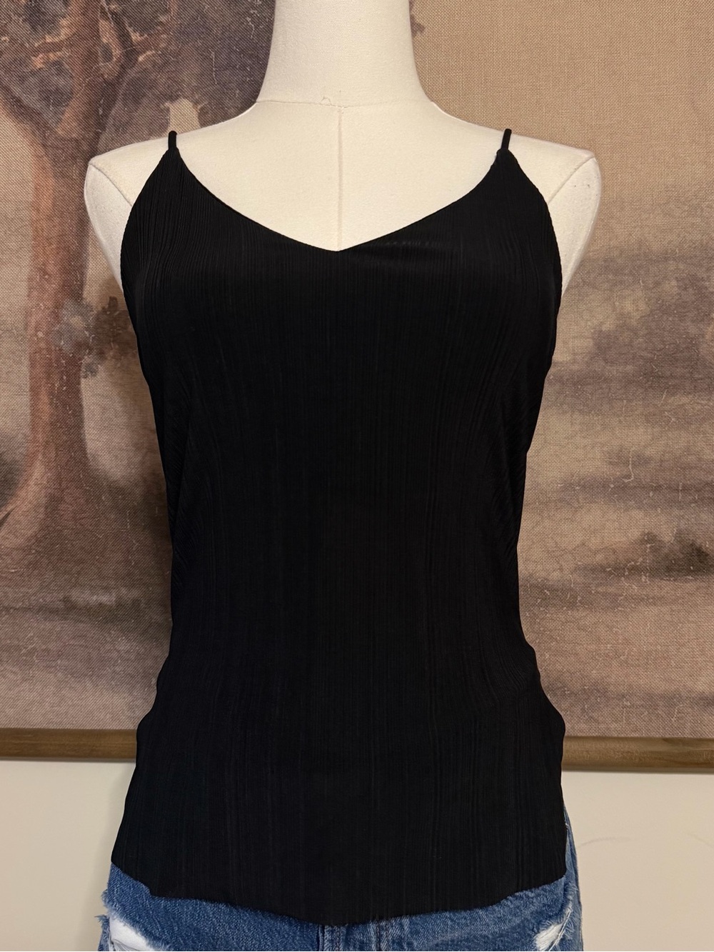 Aeropostale Black Ribbed Spaghetti-Strap Tank Top with Open Back